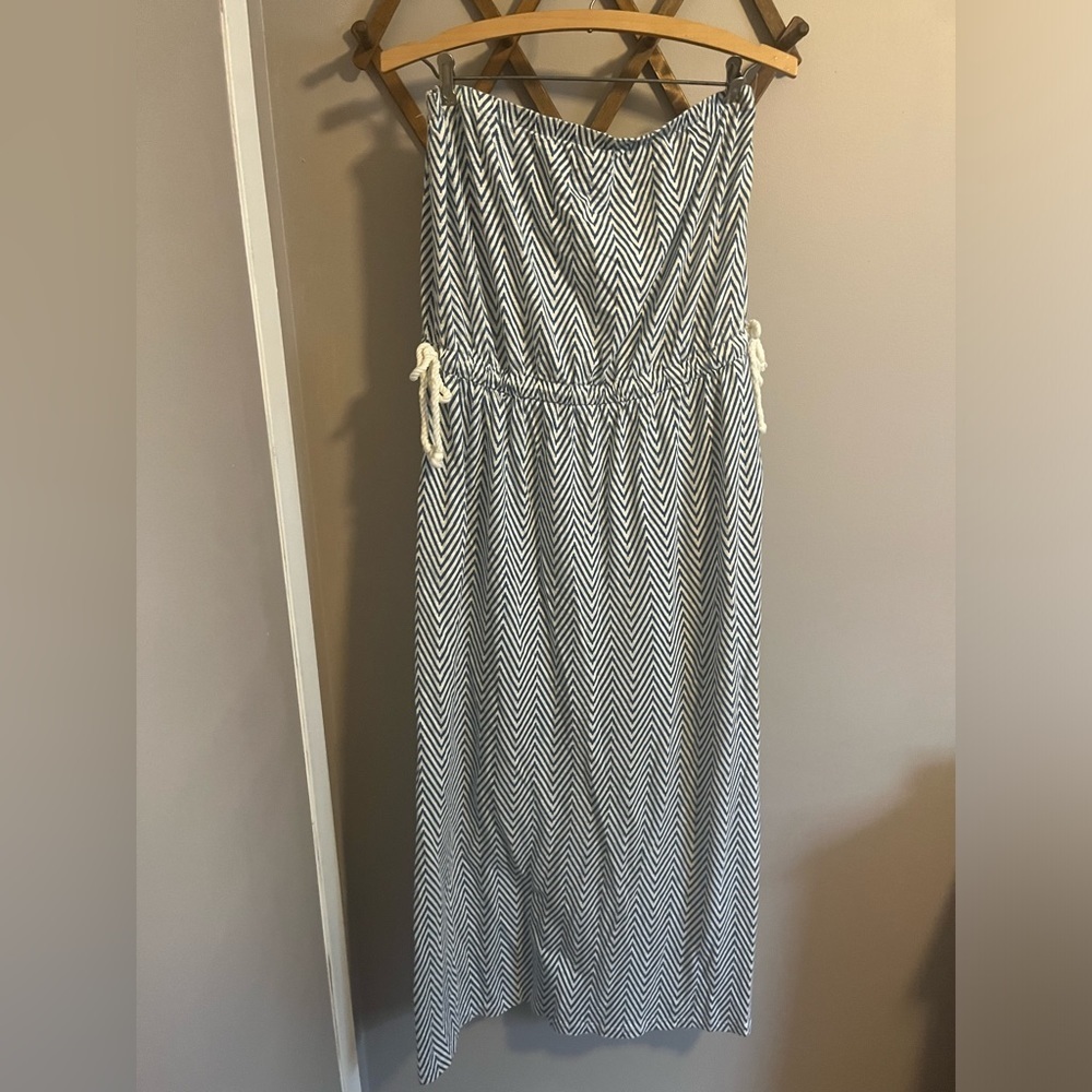 Tommy Hilfiger blue and cream chevron striped nautical midi dress adjustable
